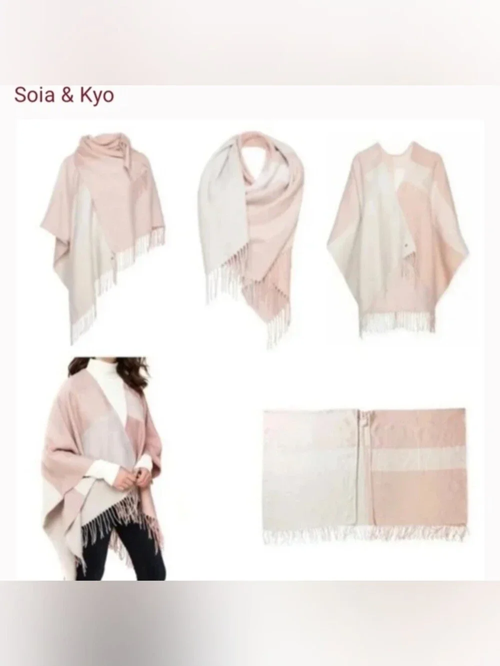 Soia & Kyo Blush Cream Ivory Soft Woven Knit Wrap Fringe NWT One Size Fits Most